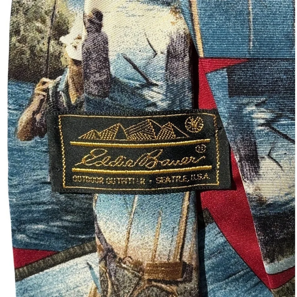 Vintage Eddie‎ Bauer 100% Silk Neck Tie Fisherman Made in USA